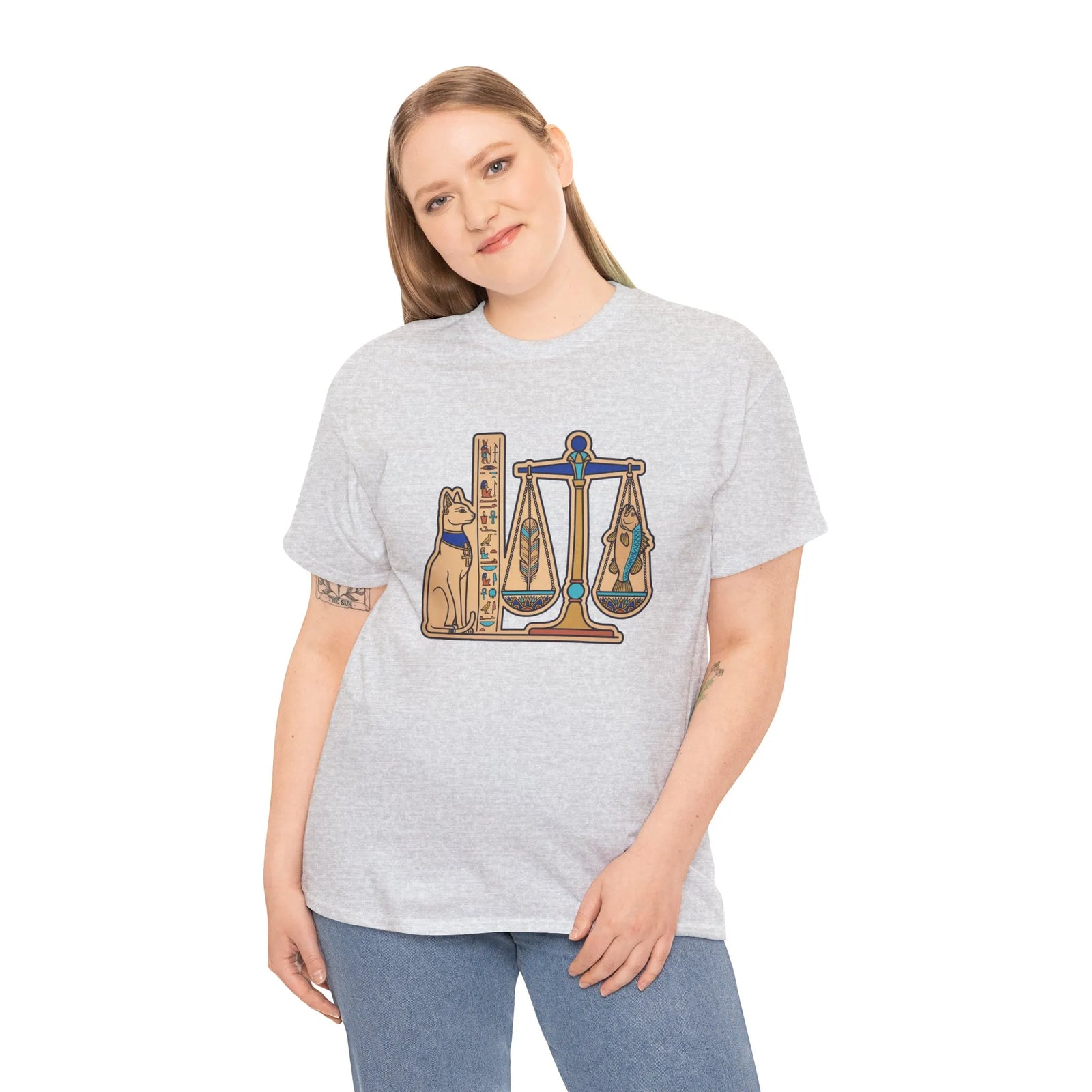 Egyptian Scales Pharaoh Cat Graphic T-Shirt - Heavy Cotton Classic Fit Tee - Unisex White