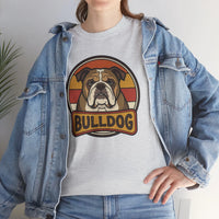 Bulldog Retro 70s Sunset T-Shirt - Heavy Cotton Classic Fit Tee - Unisex White