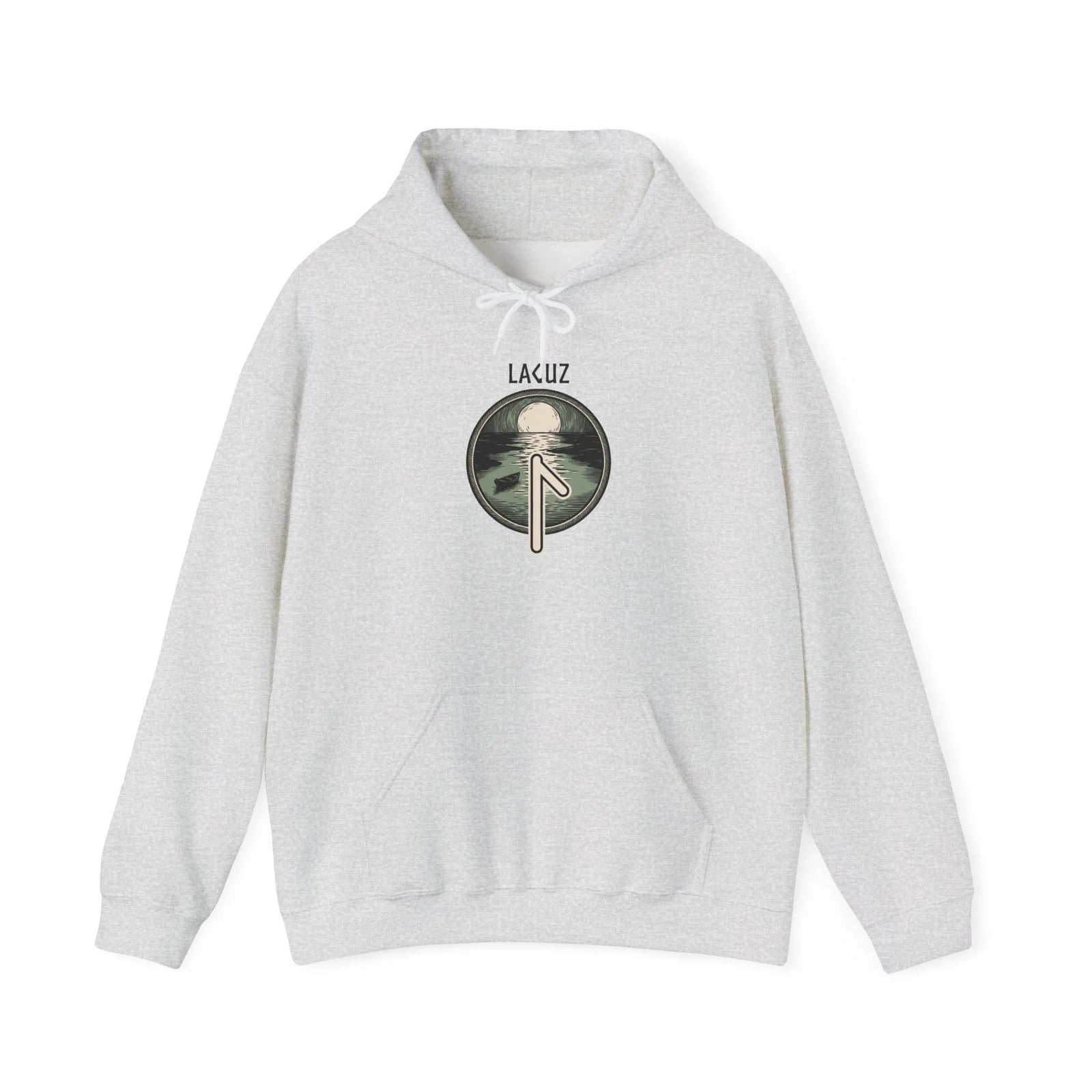 Laguz Rune Water Moon Graphic Hoodie - Medium-Heavy Cotton Blend Pullover - Unisex White