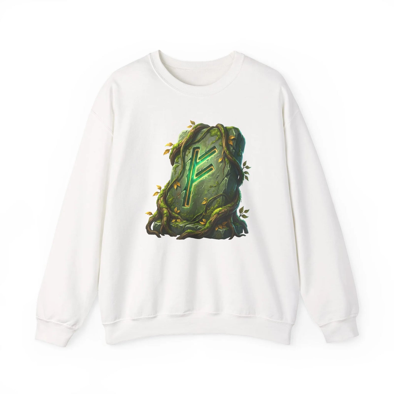 Fehu Wealth Rune Sweatshirt - Heavy Blend Fleece Crewneck - Unisex White
