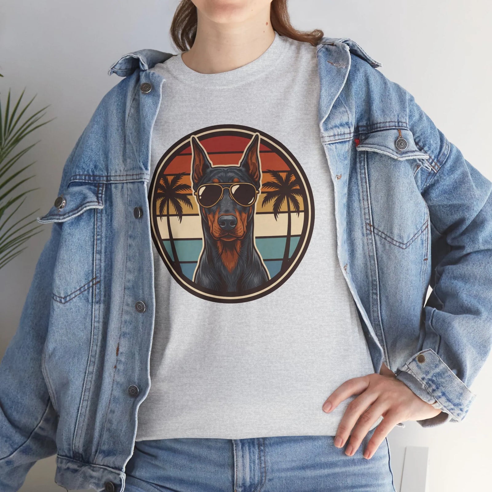 Doberman 70s Sunset Aviators T-Shirt - Heavy Cotton Classic Fit Tee - Unisex White