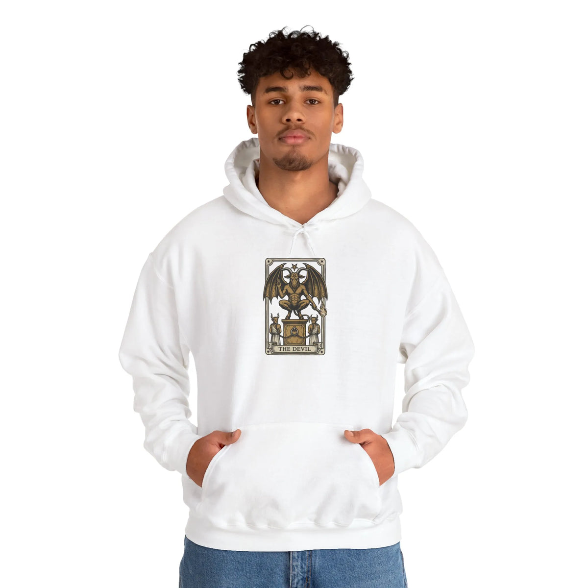 The Devil Tarot Card Graphic Hoodie - Heavy Blend Cotton-Poly Fleece - Unisex White