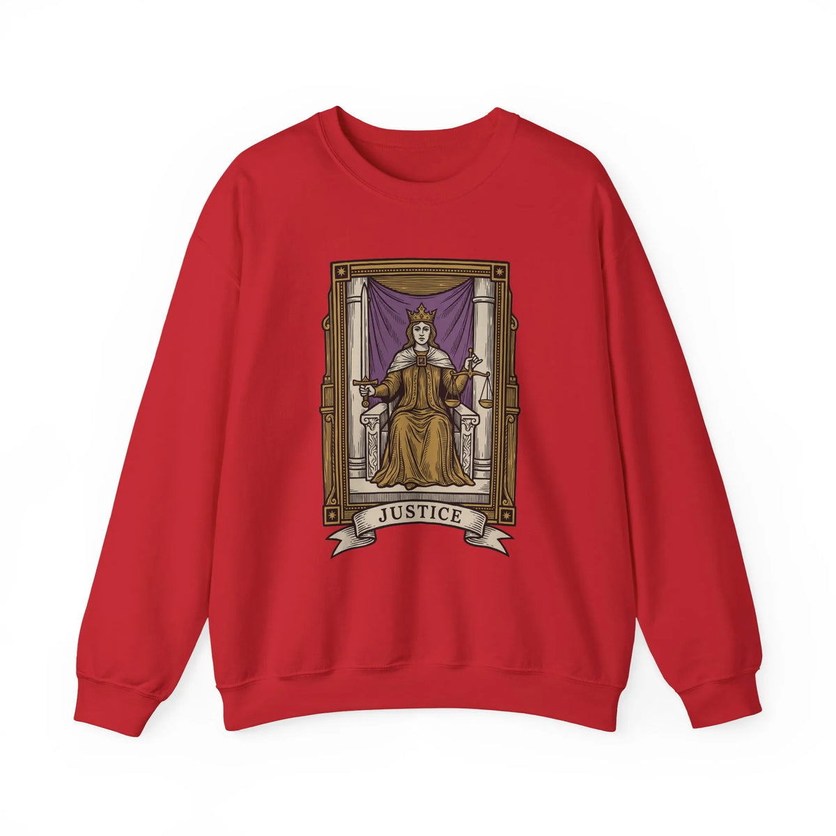 Justice Tarot Card Sweatshirt - Heavy Blend Cotton Poly Crewneck - Unisex White