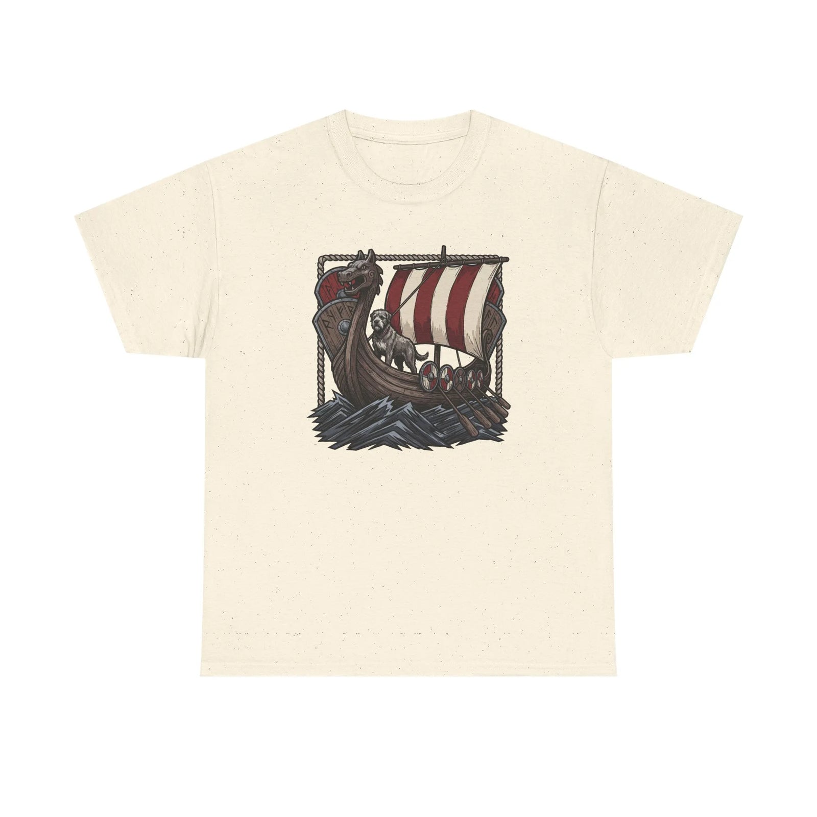 Viking Berserker Dogs Longship T-Shirt - Heavy Cotton Classic Fit Tee - Unisex White