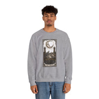 Moon Tarot Card Wolves Graphic Sweatshirt - Heavy Blend Fleece Crewneck - Unisex White