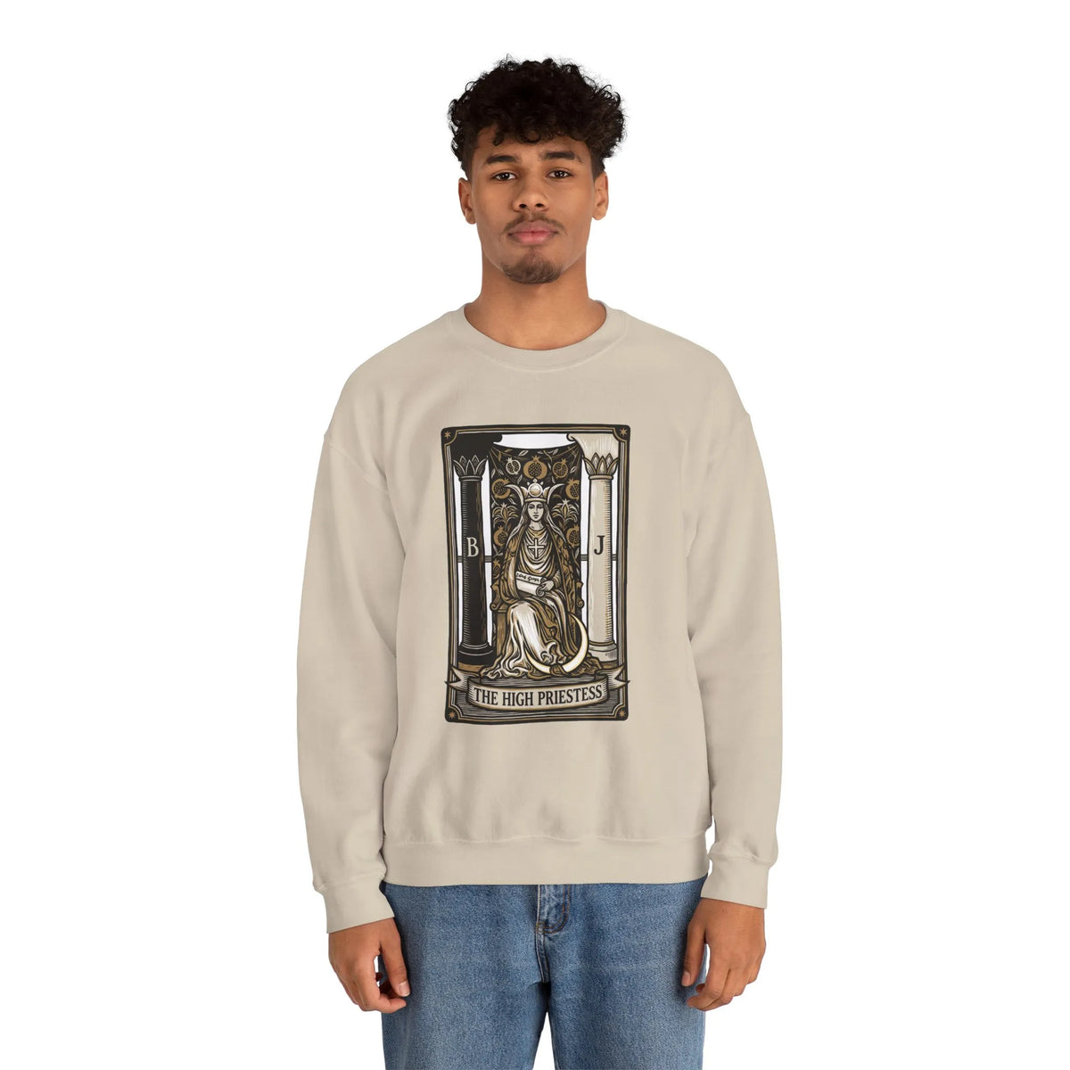 The High Priestess Tarot Card Sweatshirt - Heavy Blend Fleece Crewneck - Unisex White