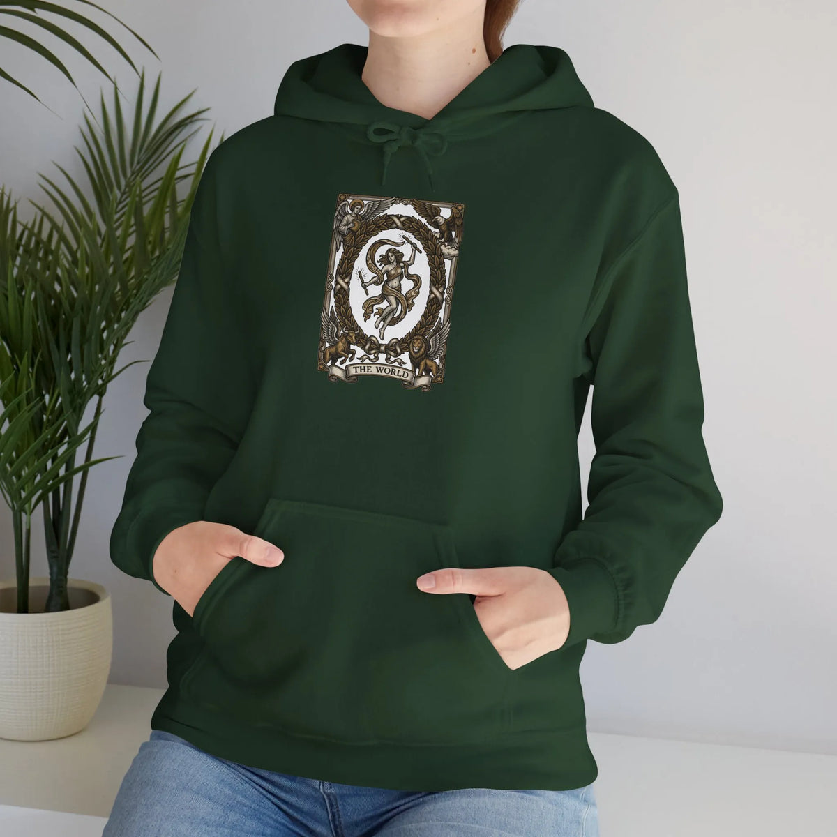 The World Tarot Card Graphic Hoodie - Heavyweight Cotton Blend Pullover - Unisex White