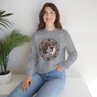 Norse Woodcut Cat & Raven Sweatshirt - Classic Fit Heavy Blend Crewneck - Unisex White