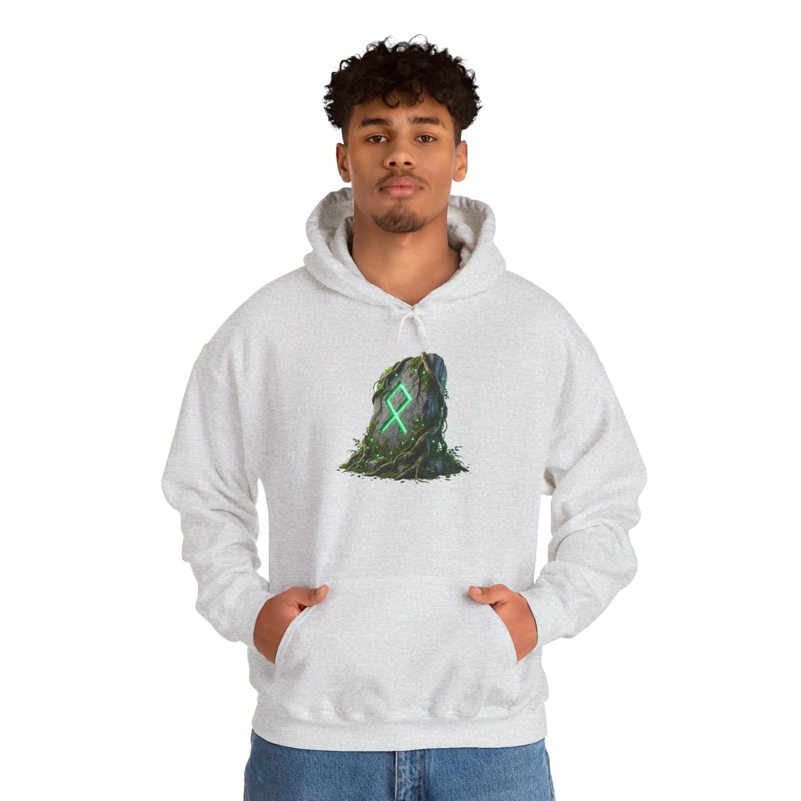 Othala Rune Stone Graphic Hoodie - Heavy Blend Fleece Pullover - Unisex White