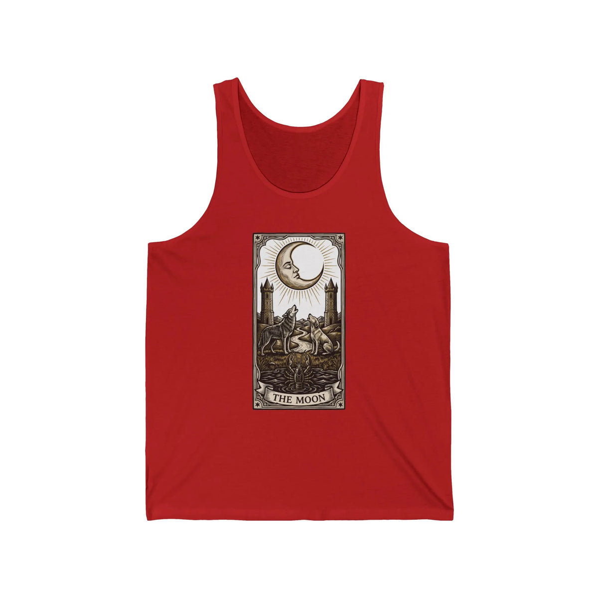 The Moon Tarot Card Graphic Tank Top - Lightweight Combed Ringspun Jersey - Unisex White