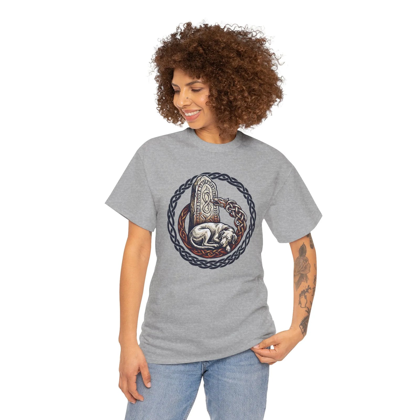 Runestone Hound Odin's Wolves Norse T-Shirt - Heavy Cotton Classic Fit Tee - Unisex White