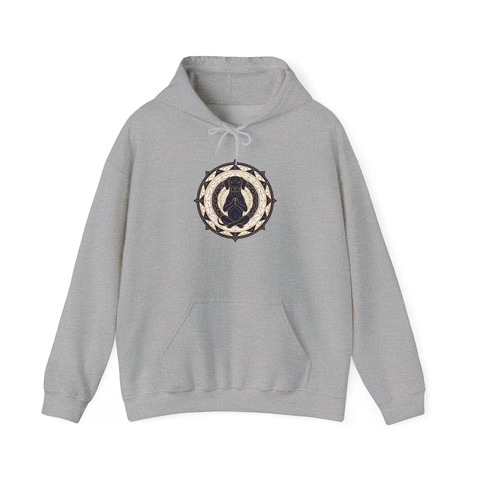 Meditating Dog Sacred Geometry Hoodie - Heavy Blend Cotton Poly Fleece - Unisex White