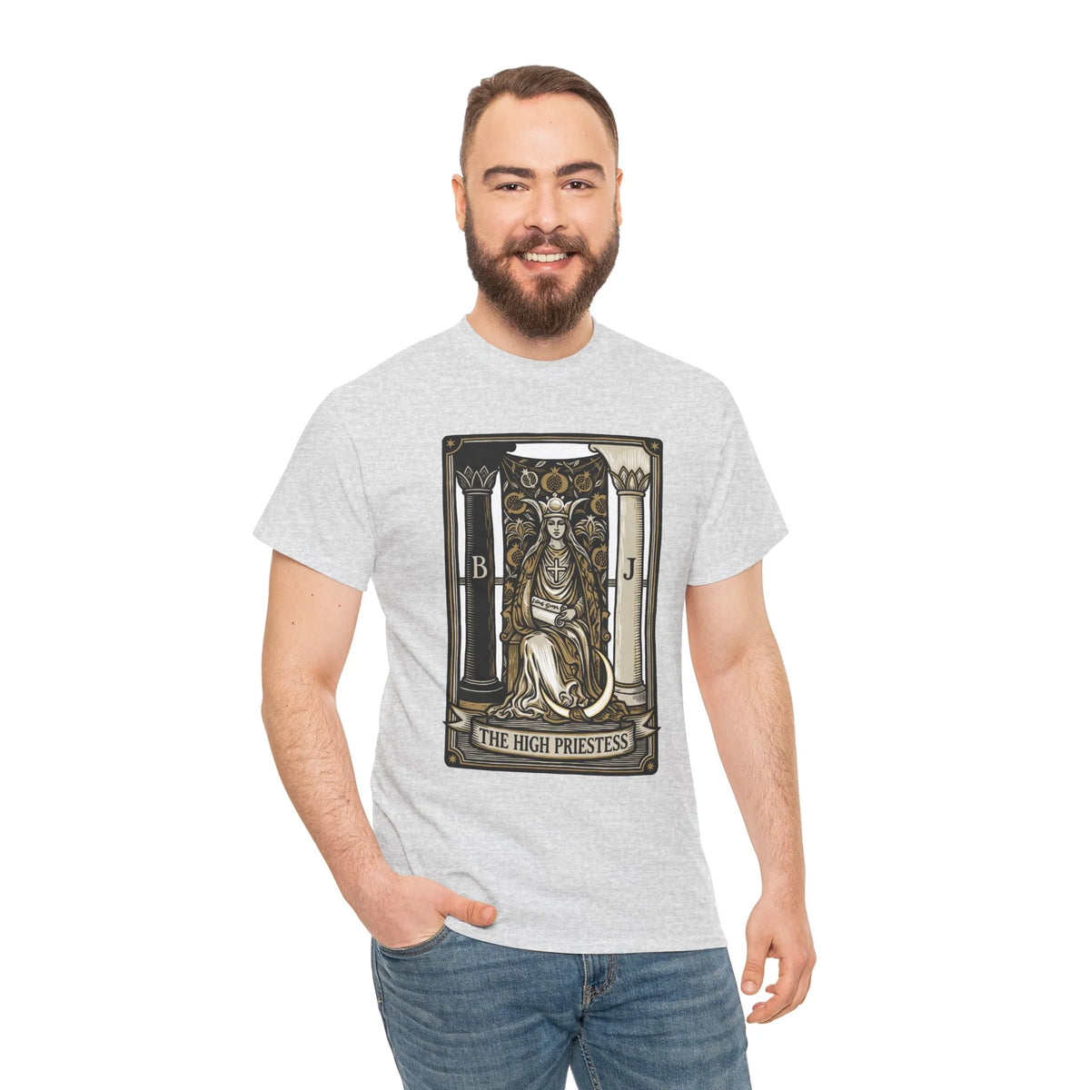 The High Priestess Tarot Card T-Shirt - Heavy Cotton Classic Fit Tee - Unisex White