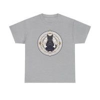 Meditating Cat Sacred Geometry Alchemist T-Shirt - Heavy Cotton Classic Fit Tee - Unisex White