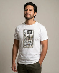 Death Tarot Card Knight Graphic T-Shirt - Heavyweight 100% Cotton Classic Fit Tee - Unisex White