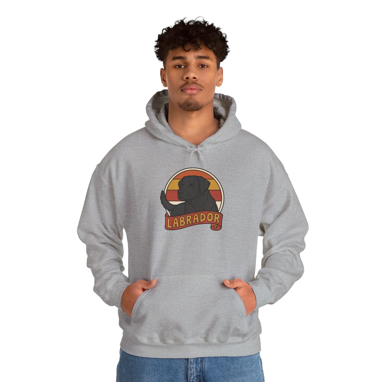Labrador Retro 70s Sunset Breed Hoodie - Cozy Cotton Blend Pullover - Unisex White