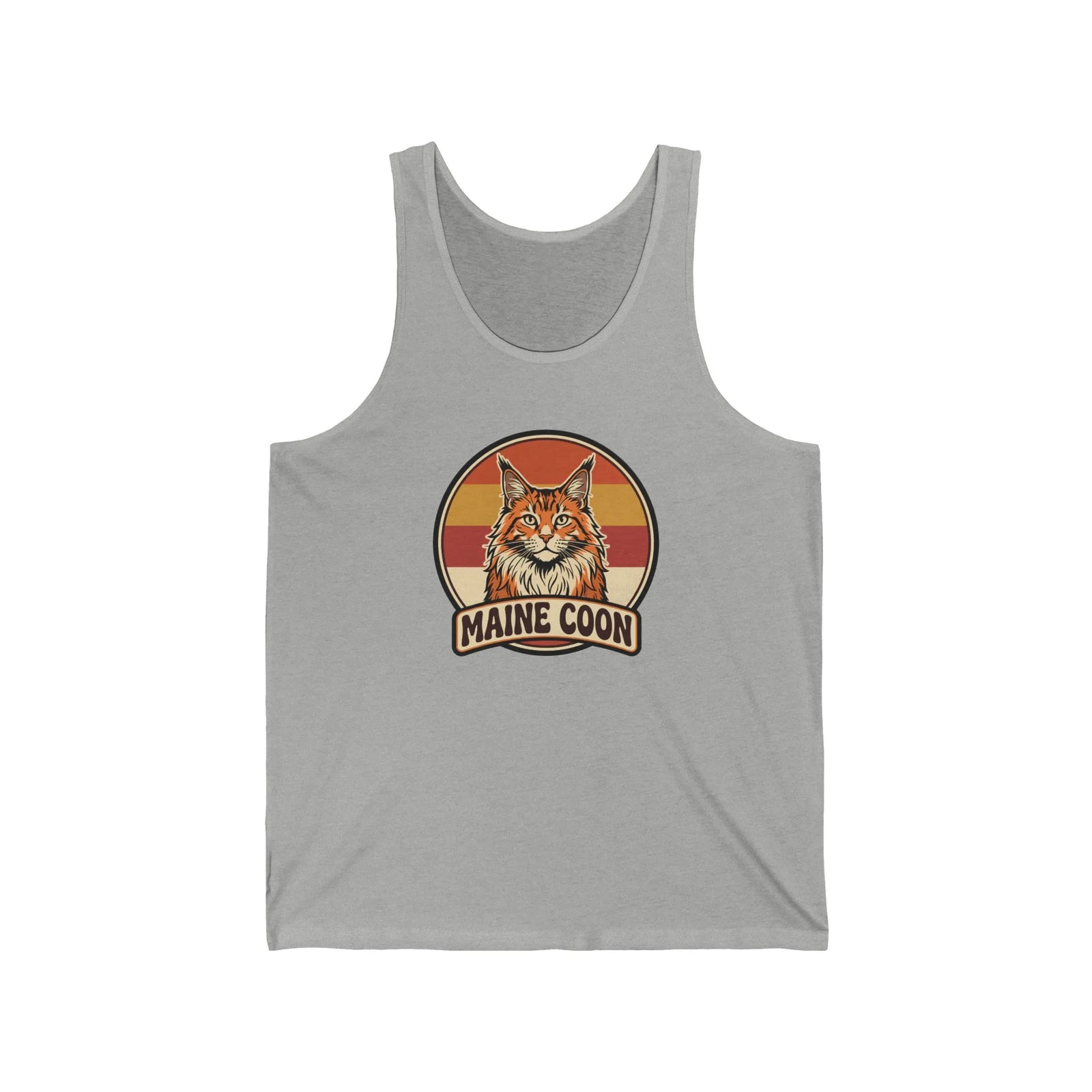 Maine Coon Cat Retro 70s Sunset Tank Top - Lightweight Ringspun Cotton Jersey - Unisex White