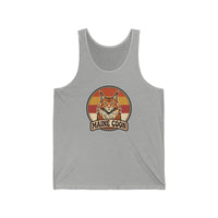 Maine Coon Cat Retro 70s Sunset Tank Top - Lightweight Ringspun Cotton Jersey - Unisex White