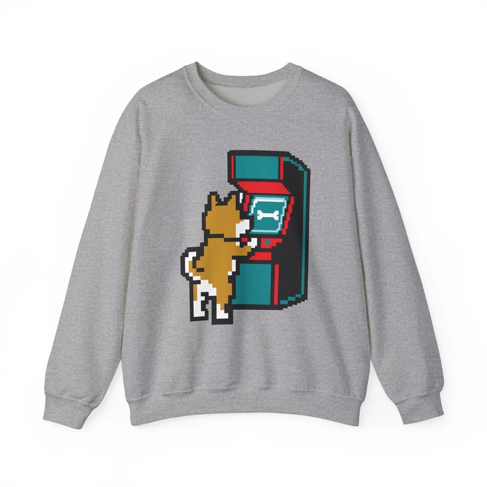8-Bit Pixel Gaming Dog Sweatshirt - Classic Fit Fleece Crewneck - Unisex White