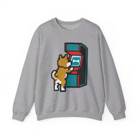 8-Bit Pixel Gaming Dog Sweatshirt - Classic Fit Fleece Crewneck - Unisex White