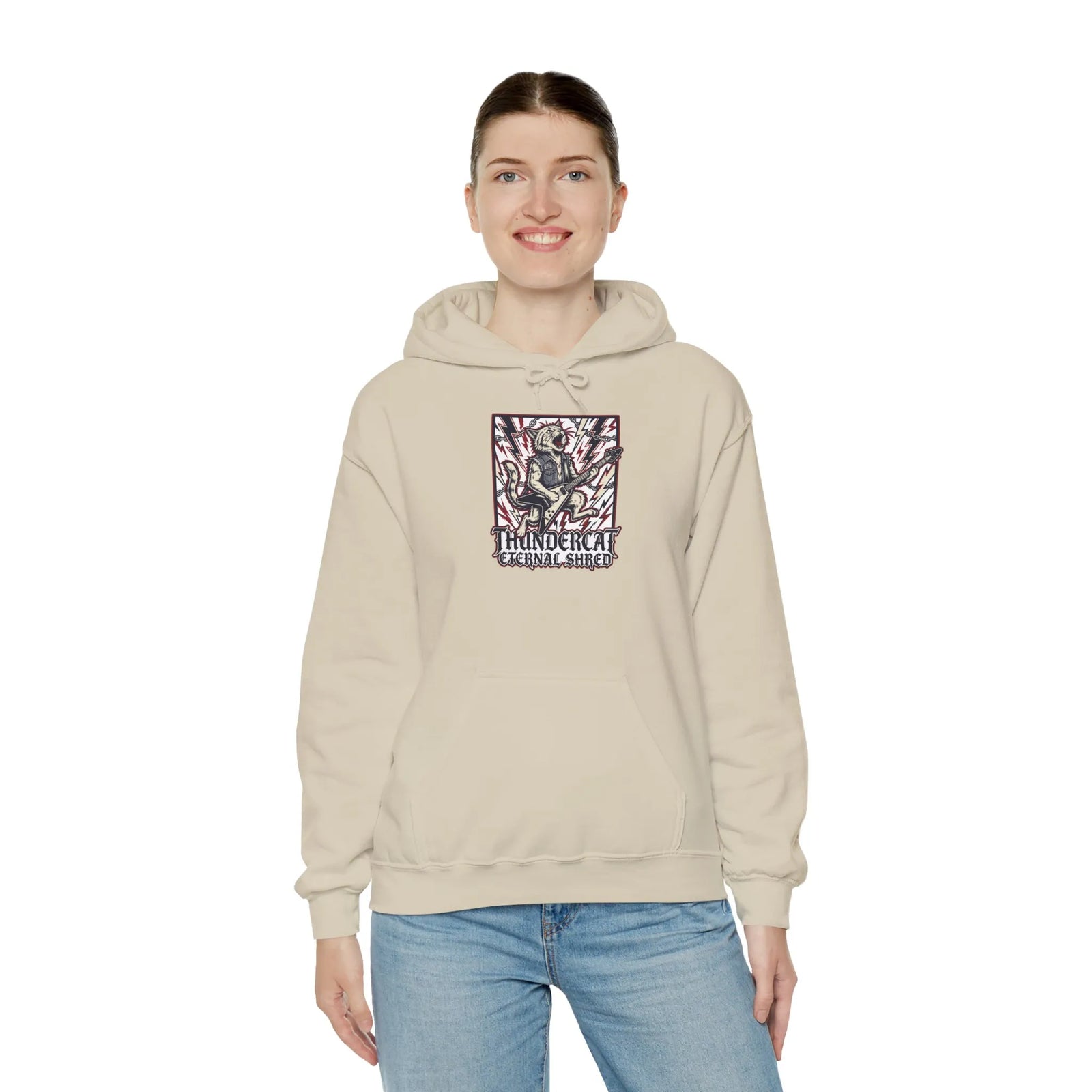 Guitar Solo Heavy Metal Rocker Cats Hoodie - Soft Cotton Blend Pullover - Unisex White