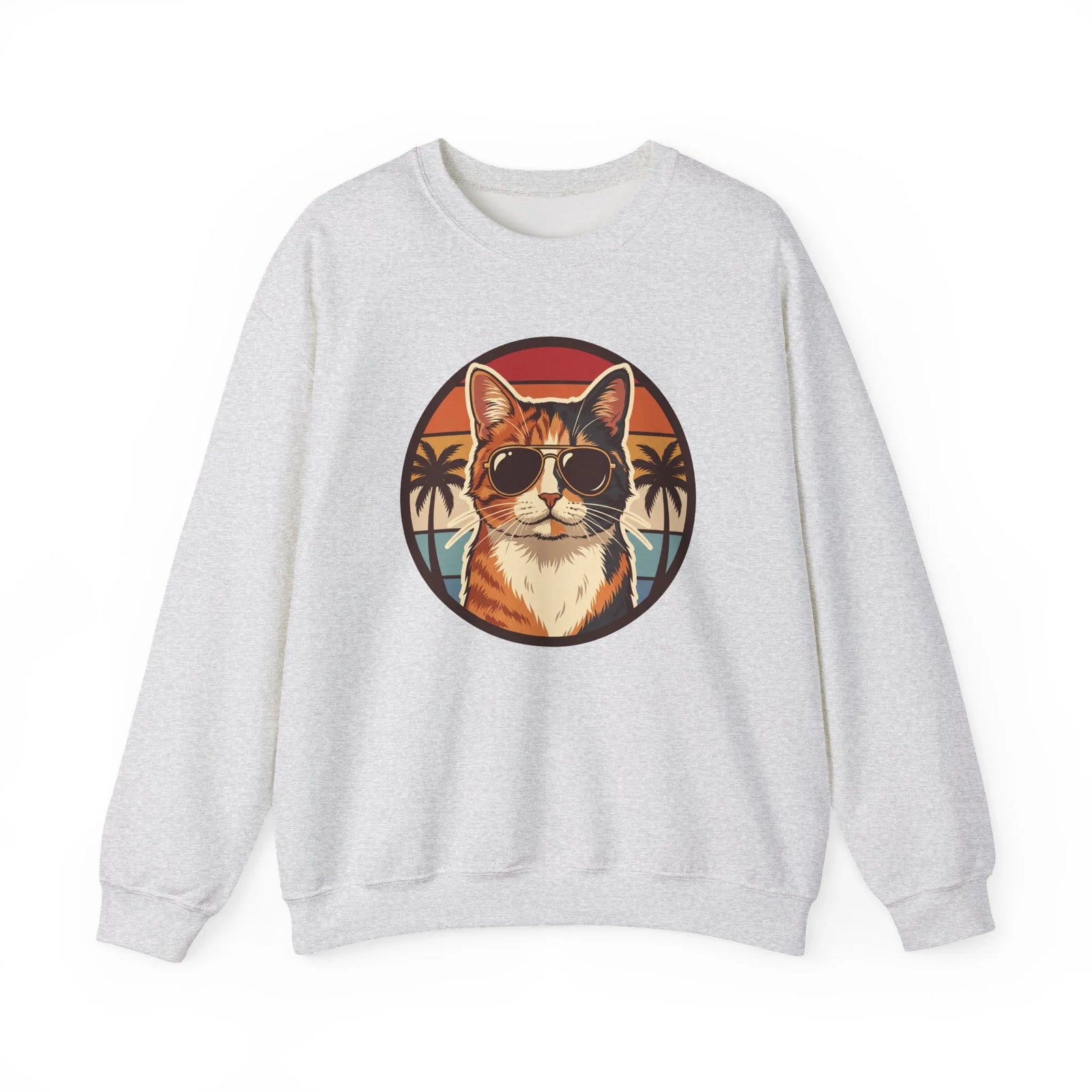 Calico Cool Cats 70s Sunset Aviators Sweatshirt - Medium Heavyweight Fleece Crewneck - Unisex White