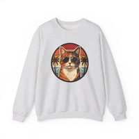 Calico Cool Cats 70s Sunset Aviators Sweatshirt - Medium Heavyweight Fleece Crewneck - Unisex White