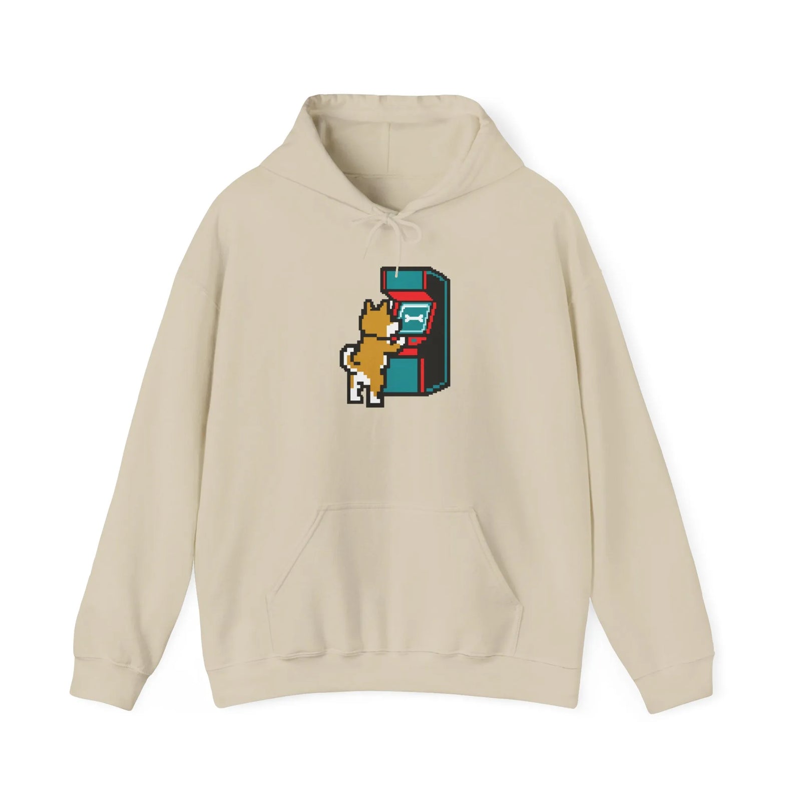 8-Bit Pixel Gaming Dogs Hoodie - Soft Cotton Blend Pullover Fleece - Unisex White