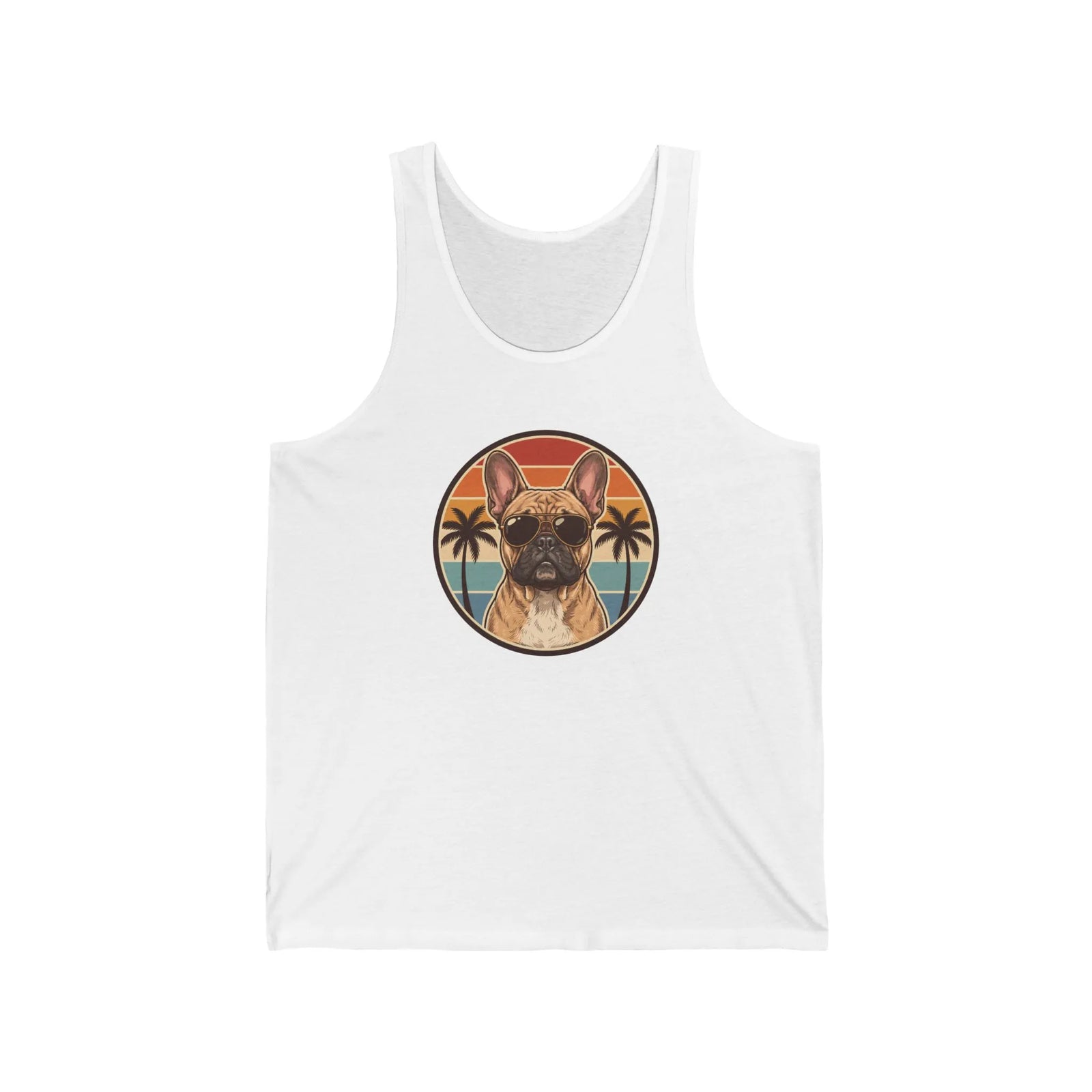 French Bulldog Aviator 70s Sunset Tank Top - Soft Airlume Cotton Jersey - Unisex White