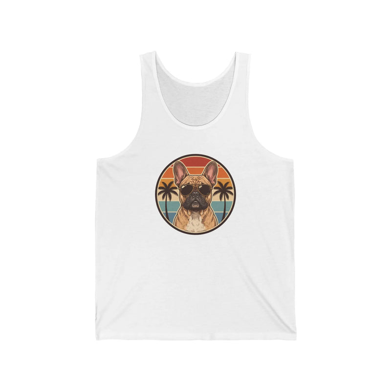 French Bulldog Aviator 70s Sunset Tank Top - Soft Airlume Cotton Jersey - Unisex White