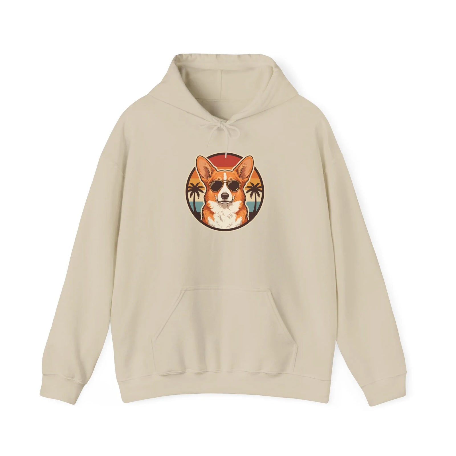 Corgi Aviator Retro Sunset Hoodie - Heavyweight Fleece Pullover - Unisex White