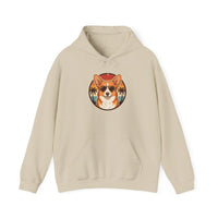 Corgi Aviator Retro Sunset Hoodie - Heavyweight Fleece Pullover - Unisex White