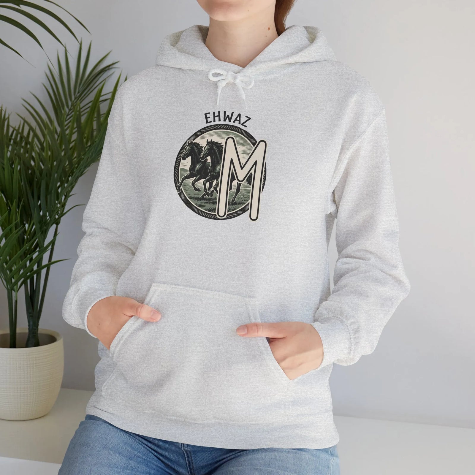 Ehwaz Divine Twins Horse Rider Hoodie - Medium-Heavy Cotton Blend Hoodie - Unisex White