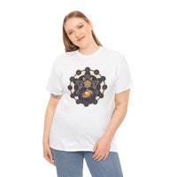 Alchemist Cat Sacred Geometry T-Shirt - Durable Heavy Cotton Tee - Unisex White