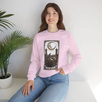 Moon Tarot Card Wolves Graphic Sweatshirt - Heavy Blend Fleece Crewneck - Unisex White