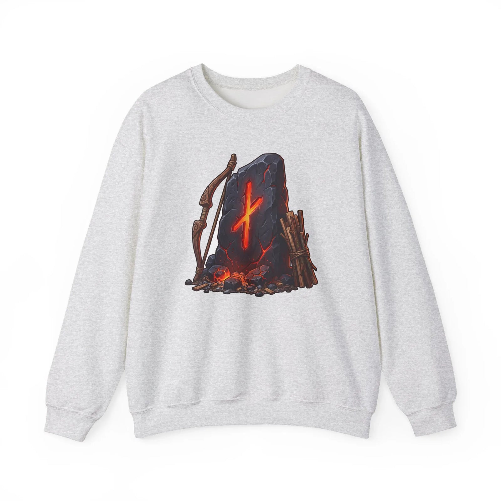 Nauthiz Rune Need-Fire Graphic Sweatshirt - Heavy Blend Crewneck Fleece - Unisex White