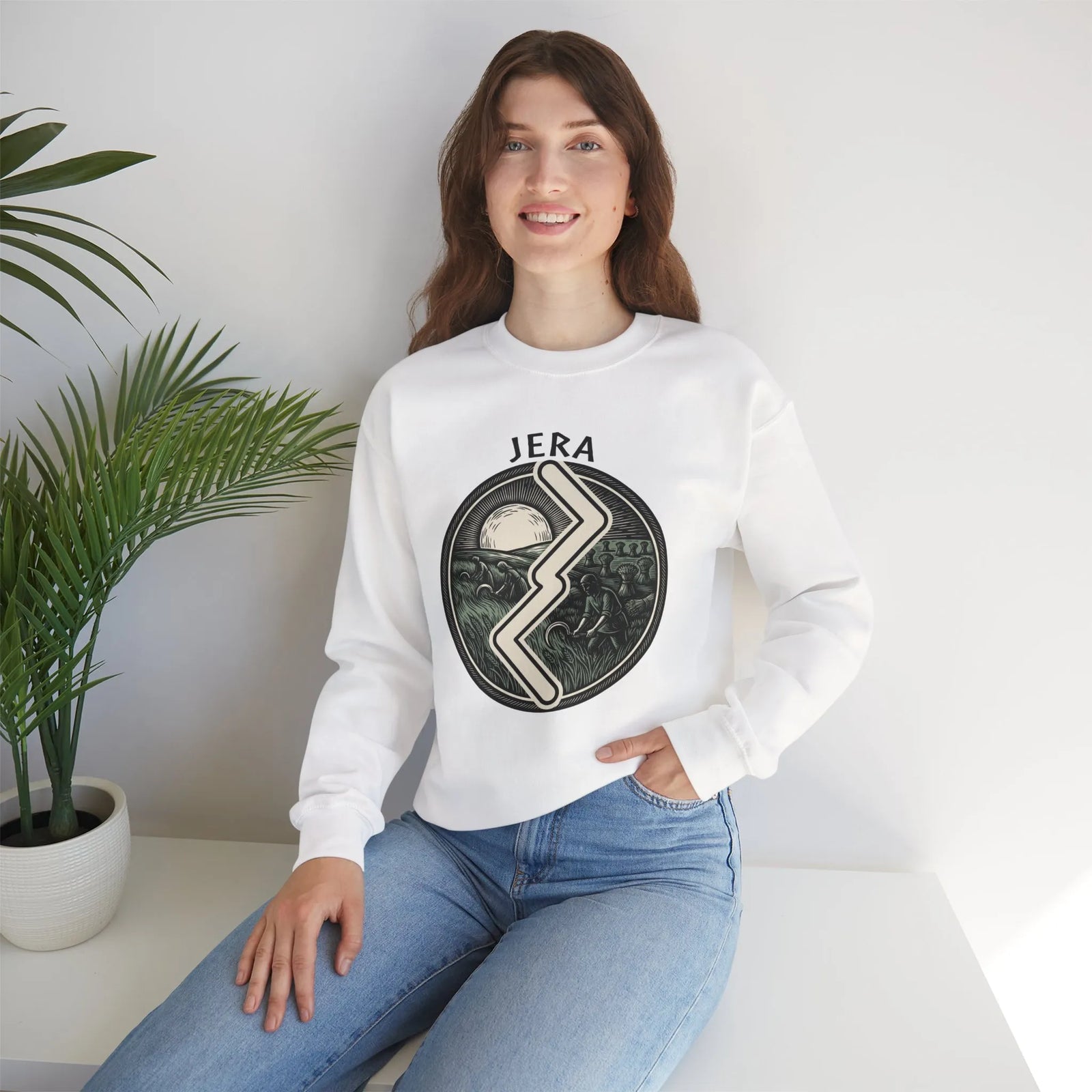 Jera Rune Harvest Field Sweatshirt - Medium Weight Cotton Blend Crewneck - Unisex White