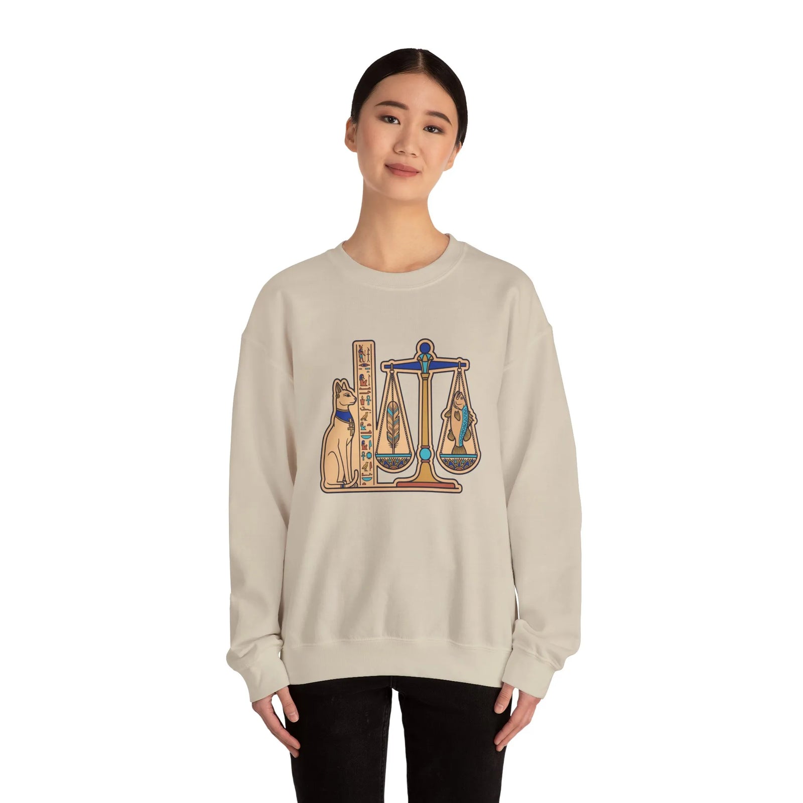 Egyptian Cat Scales Graphic Sweatshirt - Heavy Blend Fleece Crewneck - Unisex White
