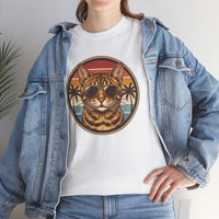 Bengal Cat Aviator Sunset T-Shirt - Heavy Cotton Classic Fit Tee - Unisex White