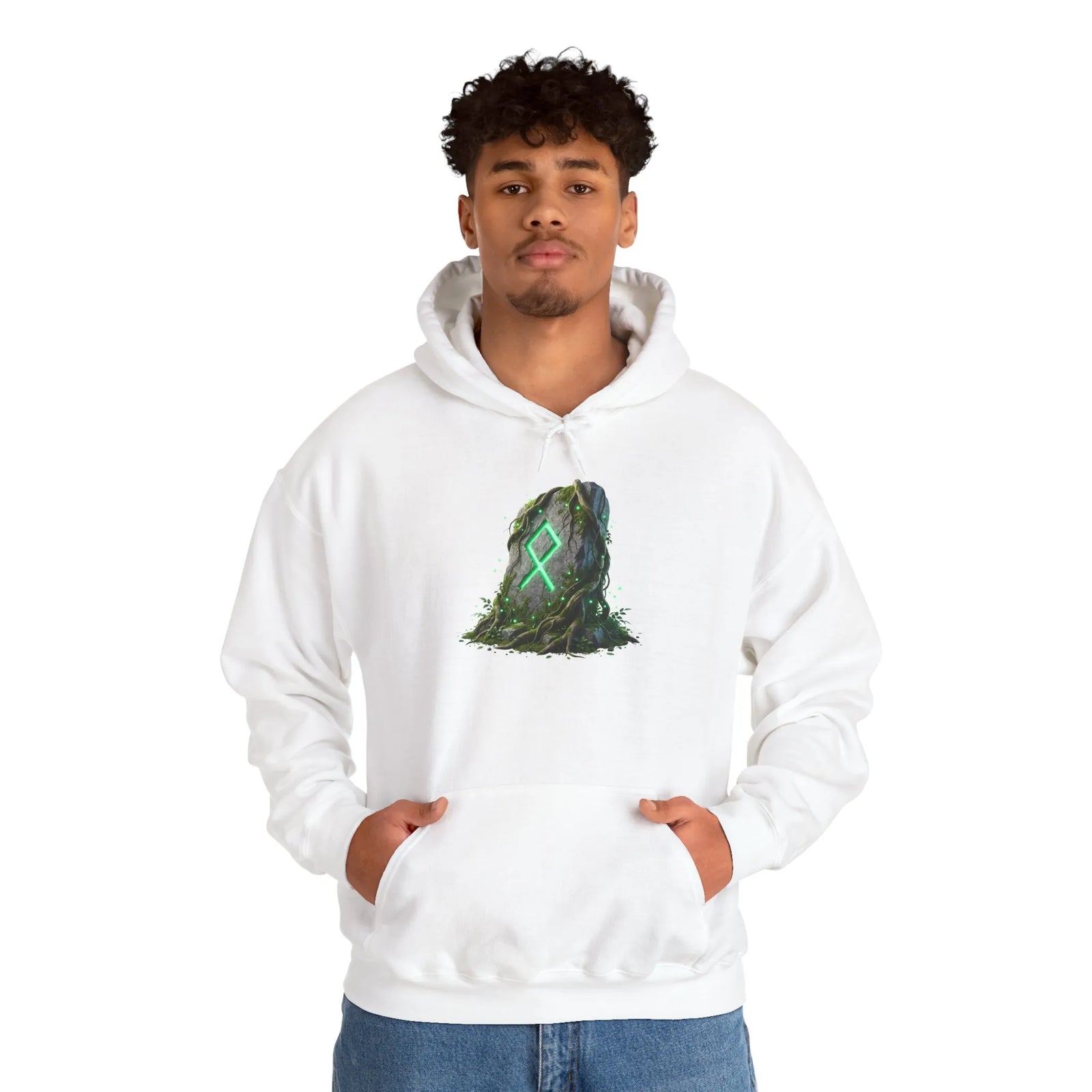 Othala Rune Stone Graphic Hoodie - Heavy Blend Fleece Pullover - Unisex White