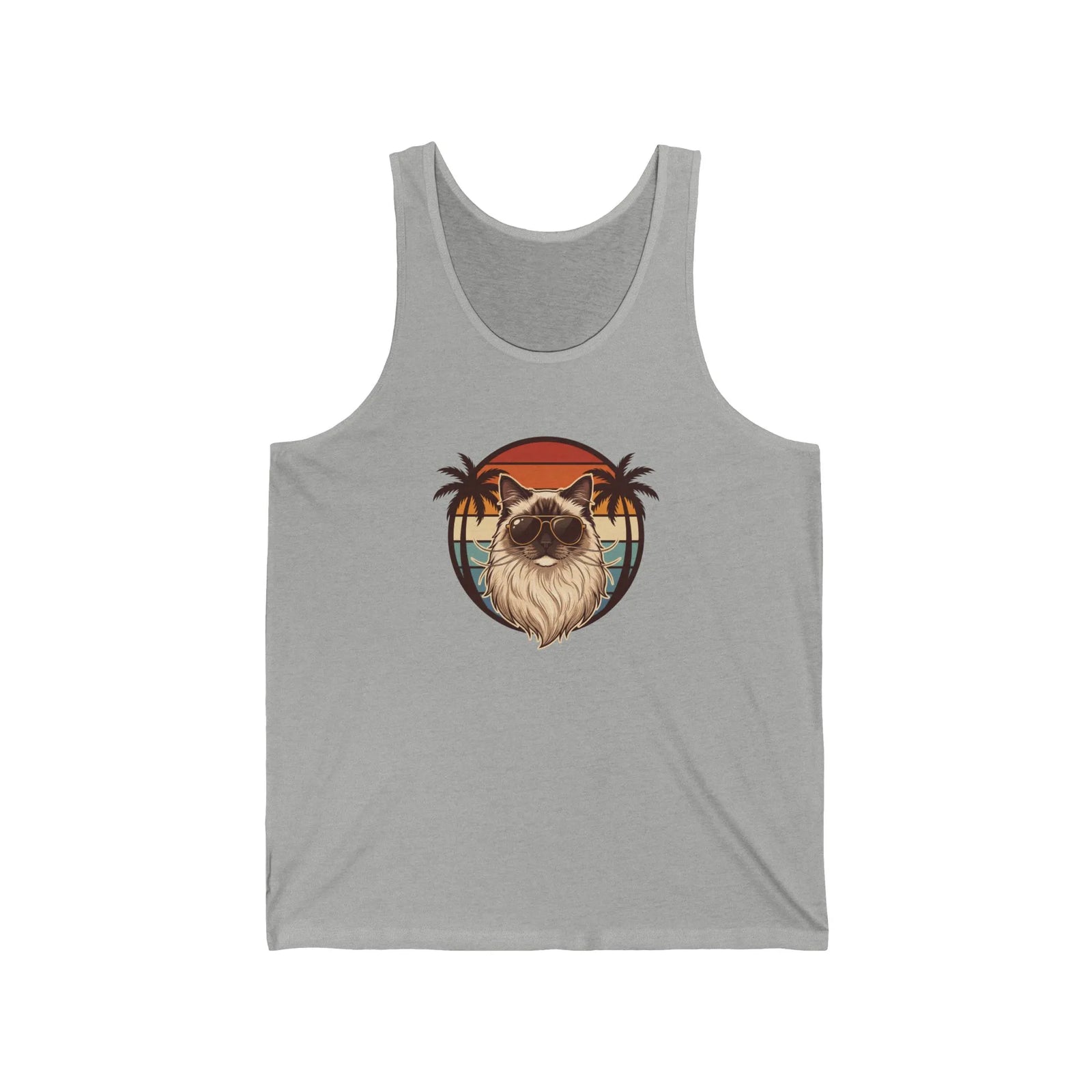 Ragdoll Cat 70s Sunset Aviator Tank Top - Lightweight Combed Cotton Jersey - Unisex Athletic Heather