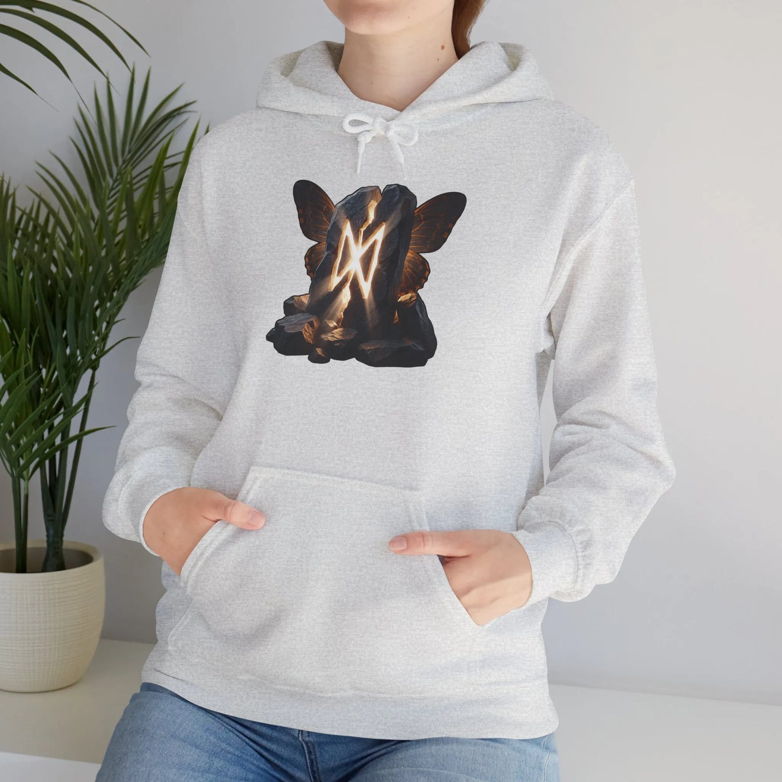 Dagaz Rune Butterfly Graphic Hoodie - Heavy Blend Fleece Pullover - Unisex White