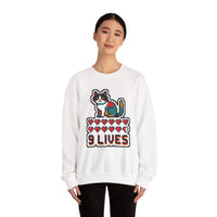 Nine Lives 8-Bit Pixel Gaming Cat Sweatshirt - Heavy Blend Fleece Crewneck - Unisex White