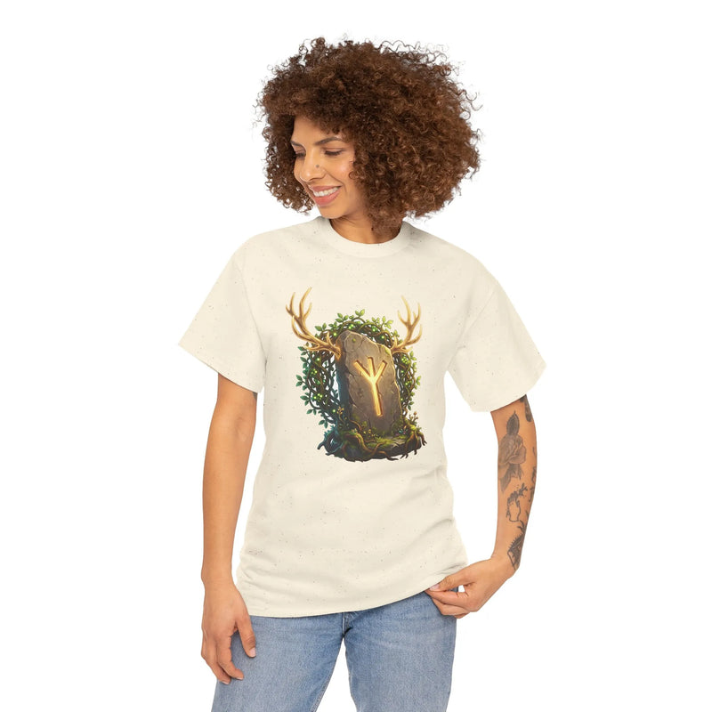Elhaz Rune Elk Protection T-Shirt - Heavy Cotton Classic Fit Tee - Unisex White