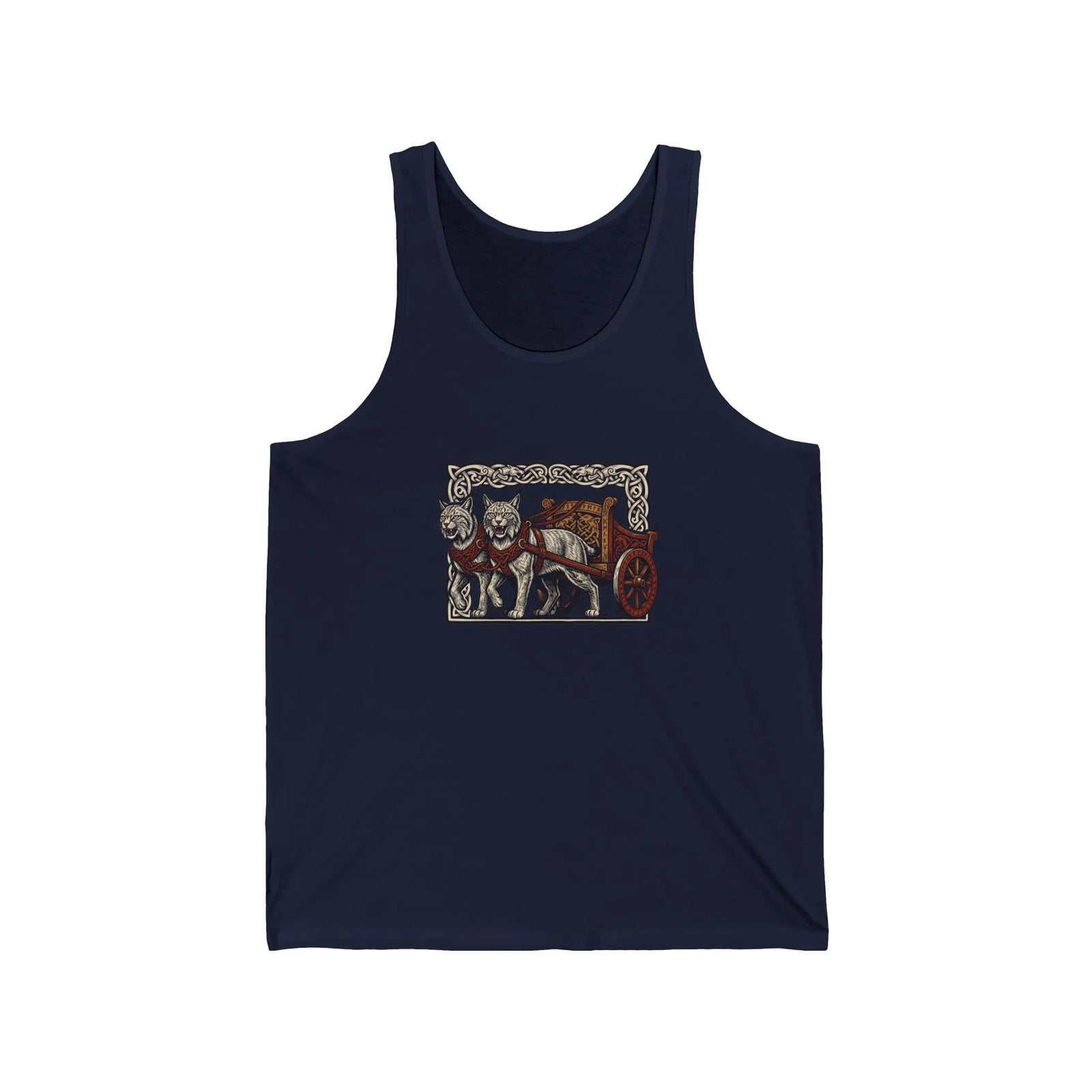 Freyja's Sacred Cats Chariot Tank Top - Soft Airlume Cotton Retail Fit - Unisex White