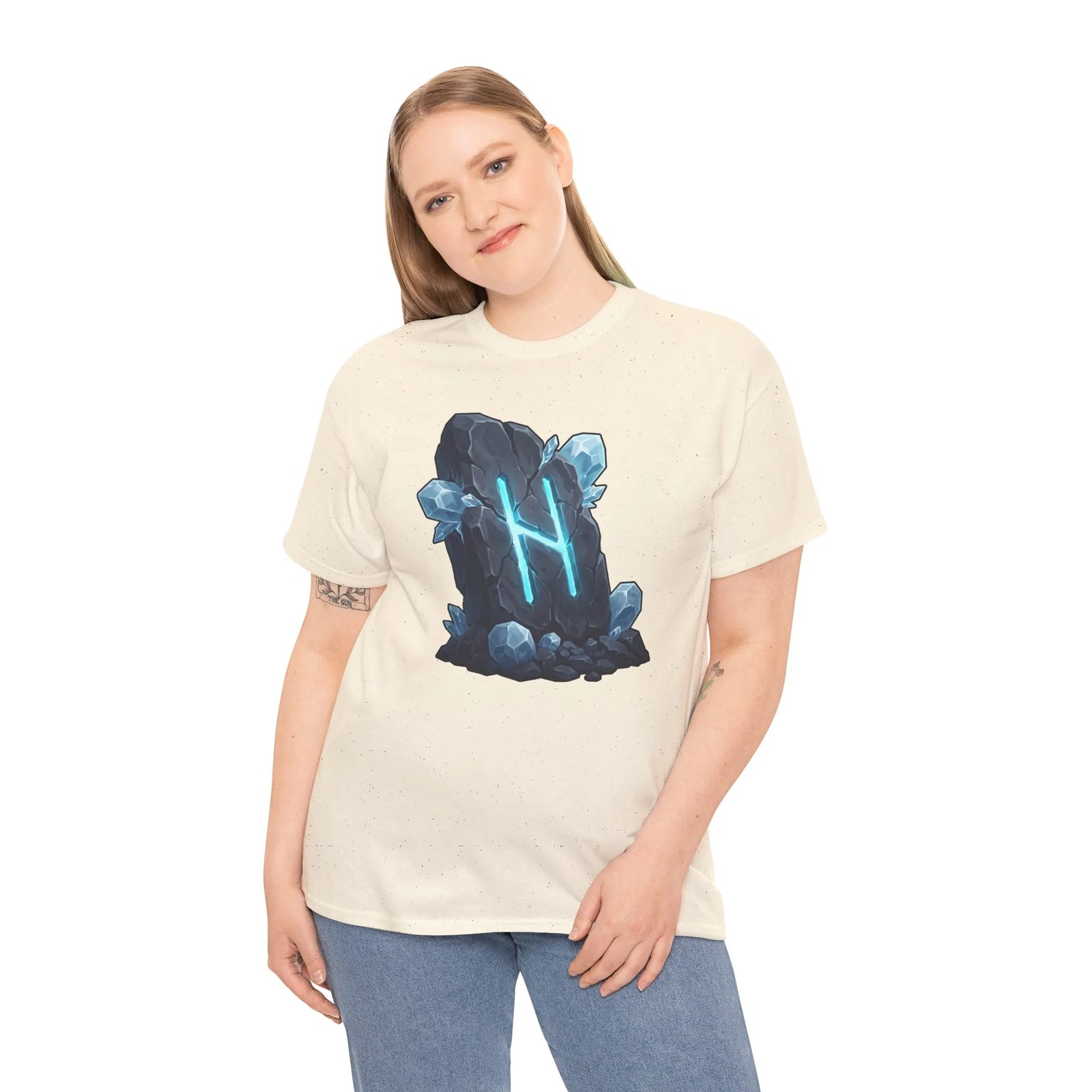 Hagalaz Rune Stone Graphic T-Shirt - Heavyweight Cotton Classic Fit - Unisex White