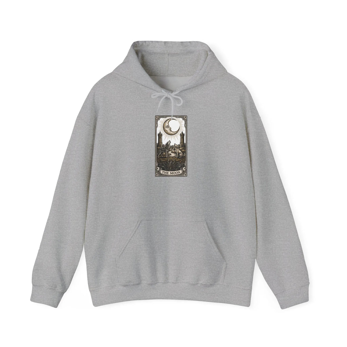 Moon Tarot Card Graphic Hoodie - Soft Fleece Blend Pullover - Unisex Ash