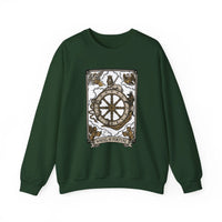 Wheel of Fortune Tarot Card Sweatshirt - Heavy Blend Crewneck Fleece - Unisex White