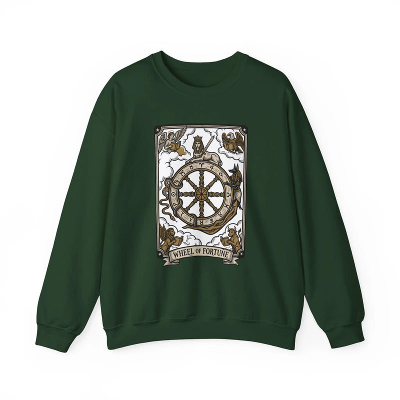 Wheel of Fortune Tarot Card Sweatshirt - Heavy Blend Crewneck Fleece - Unisex White
