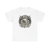 Rocker Cat Skull Throne Graphic T-Shirt - Heavy Cotton Classic Fit Tee - Unisex White